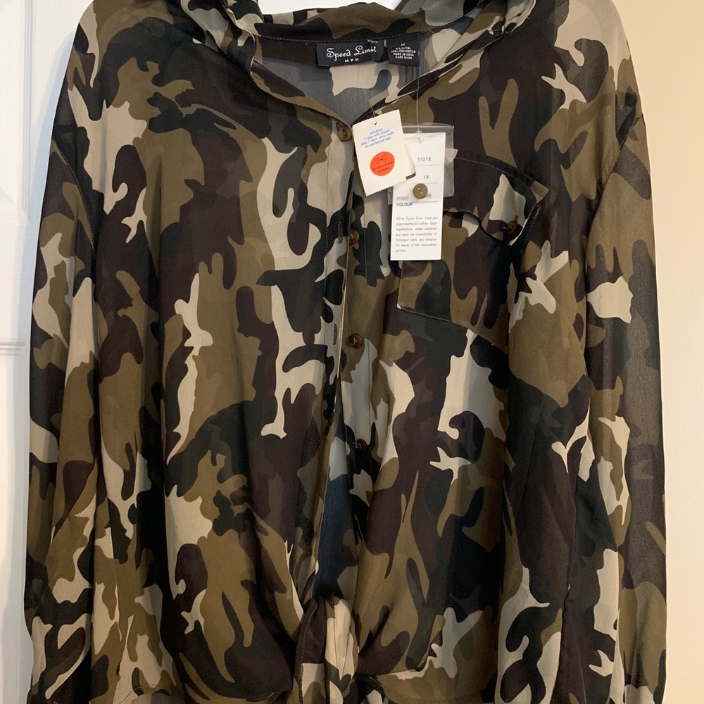 Camo sheer blouse.